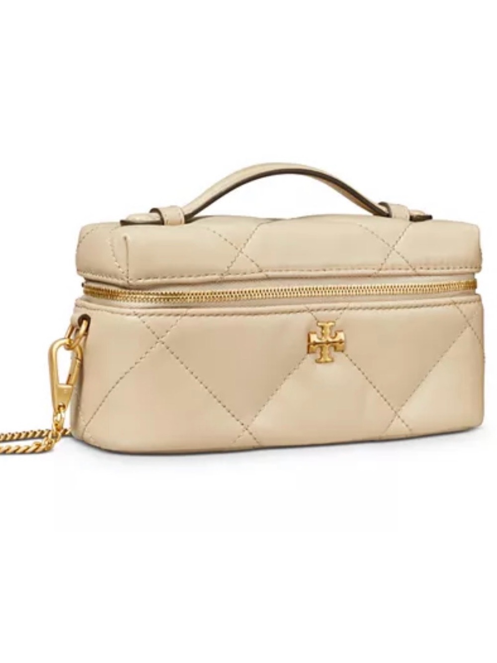 Tory Burch Cream Quilted Leather Vanity Crossbody with Gold Hardware